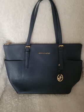 Michael Kors Navy Saffiano Tote with Gold Accent Charm